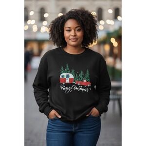 State‎ of Mine Black Christmas Camper Truck Graphic Sweatshirt Women's XXL